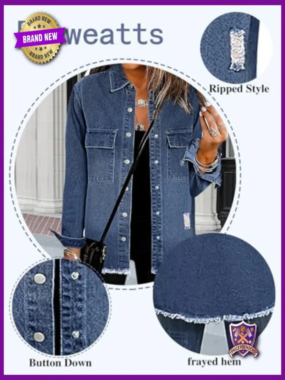 Oversized Distressed Denim Jacket Womens Trendy Plus Size